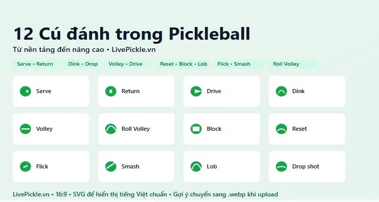 Các cú đánh trong Pickleball: từ nền tảng đến nâng cao (hướng dẫn cho người mới)